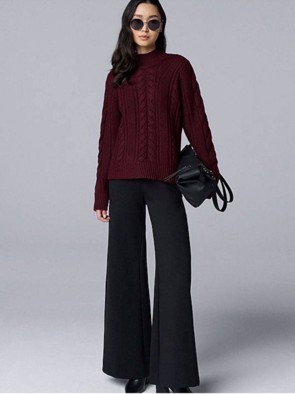 Simply Vera Vera Wang Burgundy Cable Knit Mock Neck Sweater